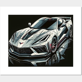 Futuristic Polygonal Corvette Posters and Art